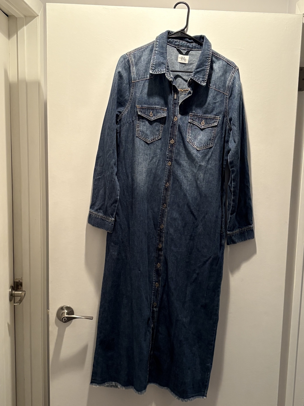 Washed Blue Maxi Denim Shirt Dress - Button Front